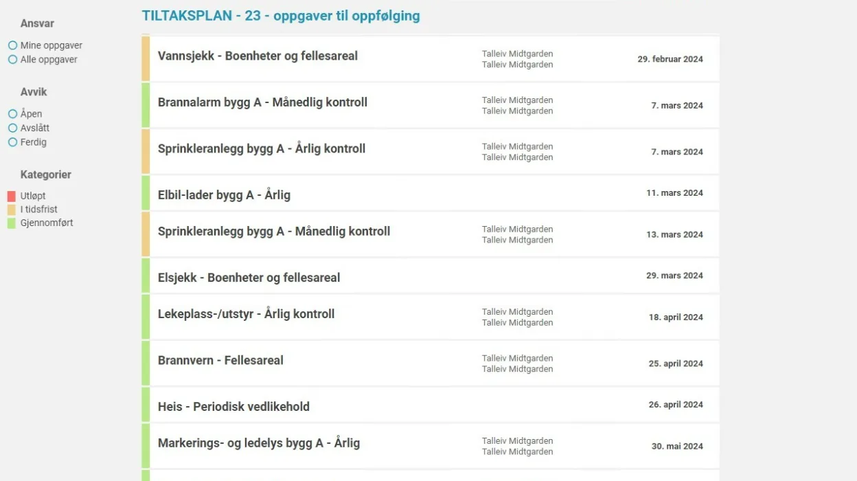 skjermbilde fra HMS-system