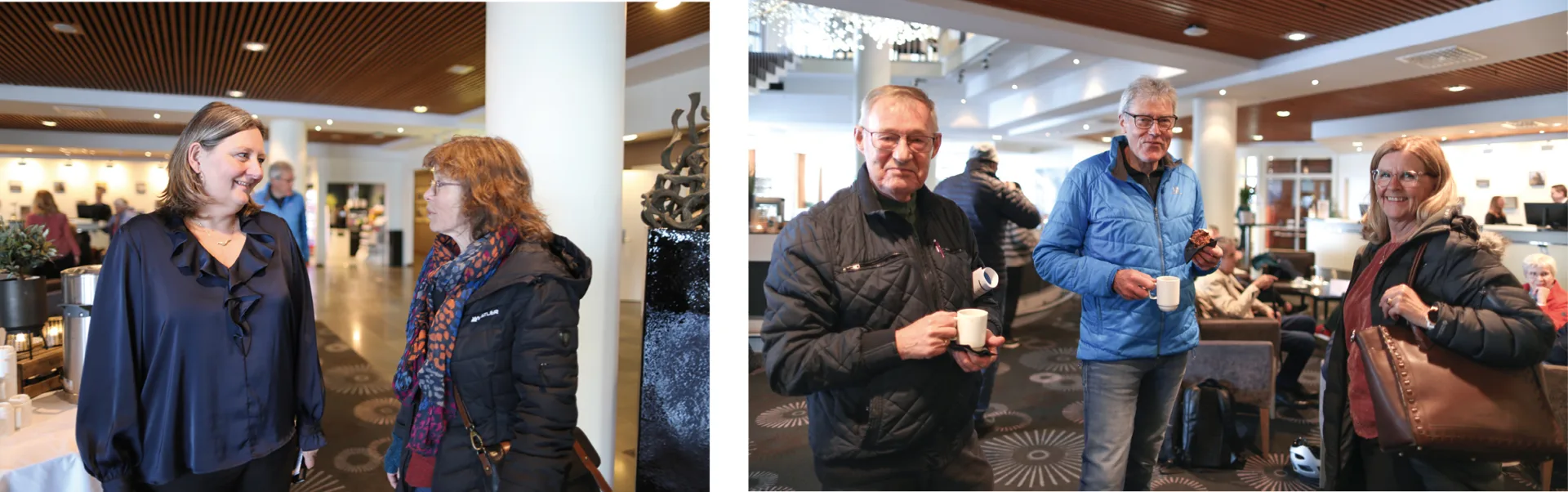 Fra v: Gro Bjørnarheim veksler noen ord med Gro Rye Stange, styremedlem i Ingridplassen sameie. Hans Kristian Dahle, Inge Bjerkeli og Jorunn Dahle fra Symra Park.